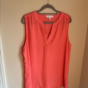 Orange Sleeveless Tank Top with Mandarin Collar